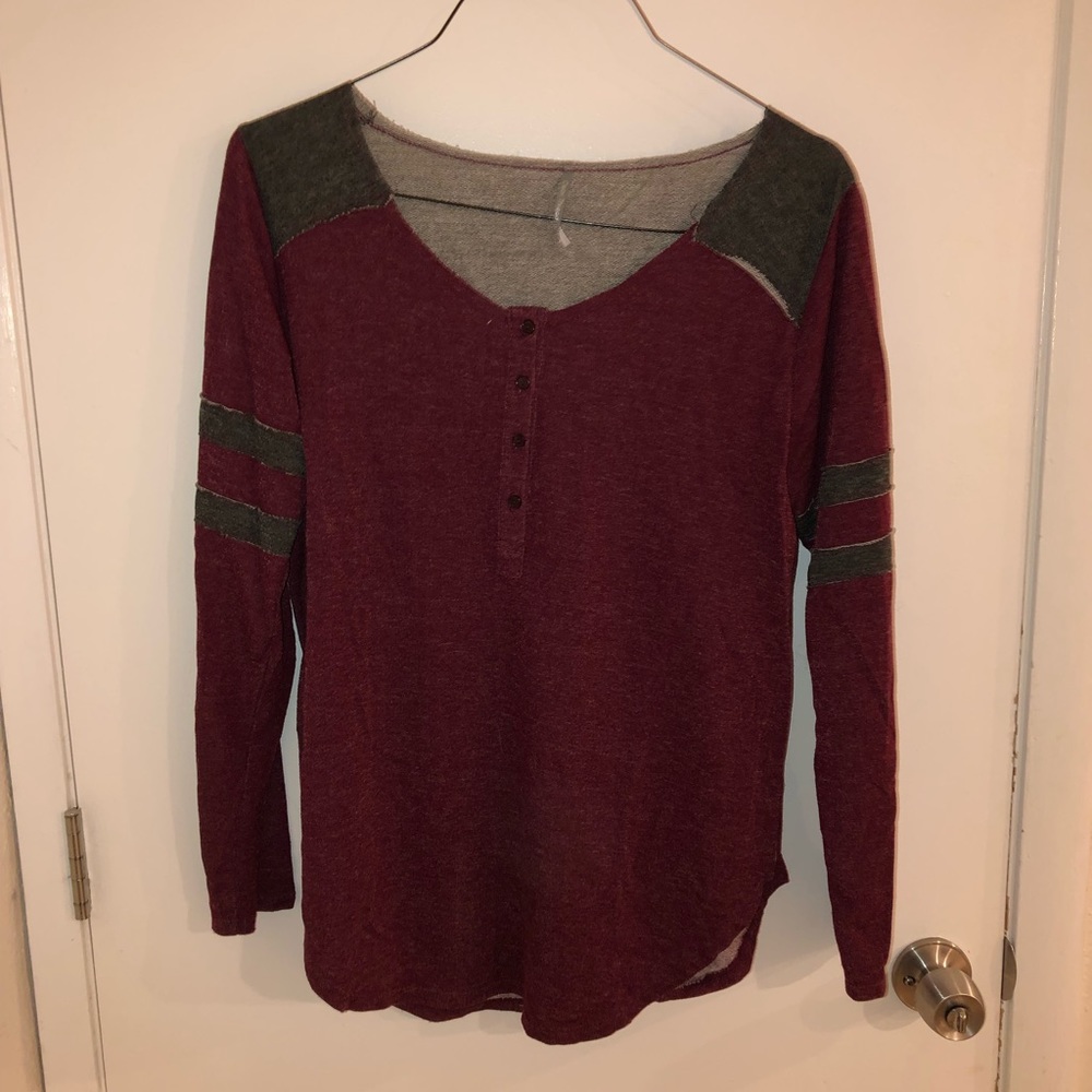 Maroon & Grey 1/2 Button Top